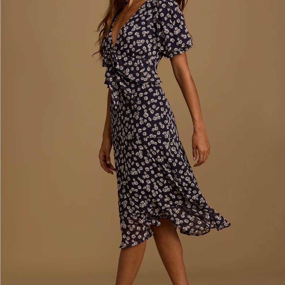 Anything Lovelier Navy Blue Floral Print Tiered Midi Dress